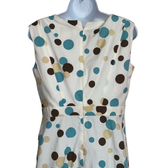 Sz.10*Tally Taylor*Off-White/Aqua/Brown "Circles"-Print Knee-Length Dress - Picture 5 of 7